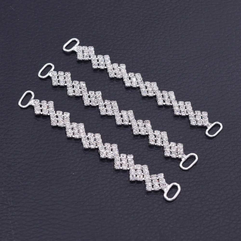 10pcs/Lot Diamond Shape Bikini Connectors Sew on Crystal Glass Rhinestone Buckles Customized Shoes Garment Handmade BK-39