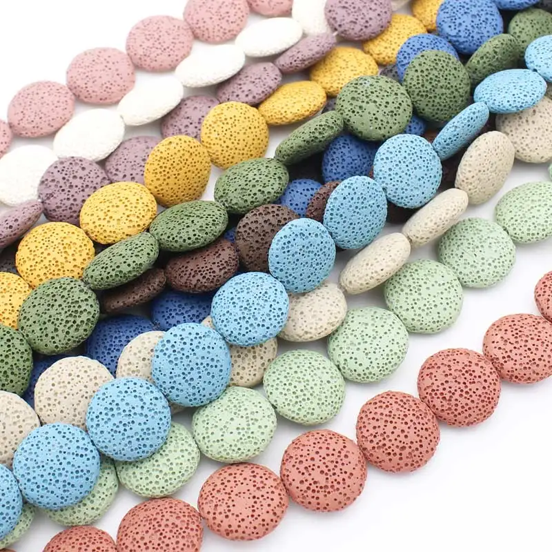 Multi-Color Volcanic Lava Stone Coin Shape 20mm,26mm,32mmLoose Beads 15\