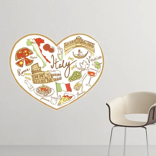 

Italy Love Heart Customs Landmark Resident Diet Illustration Pattern Removable Wall Sticker Art Decals Wallpaper for Room Decal