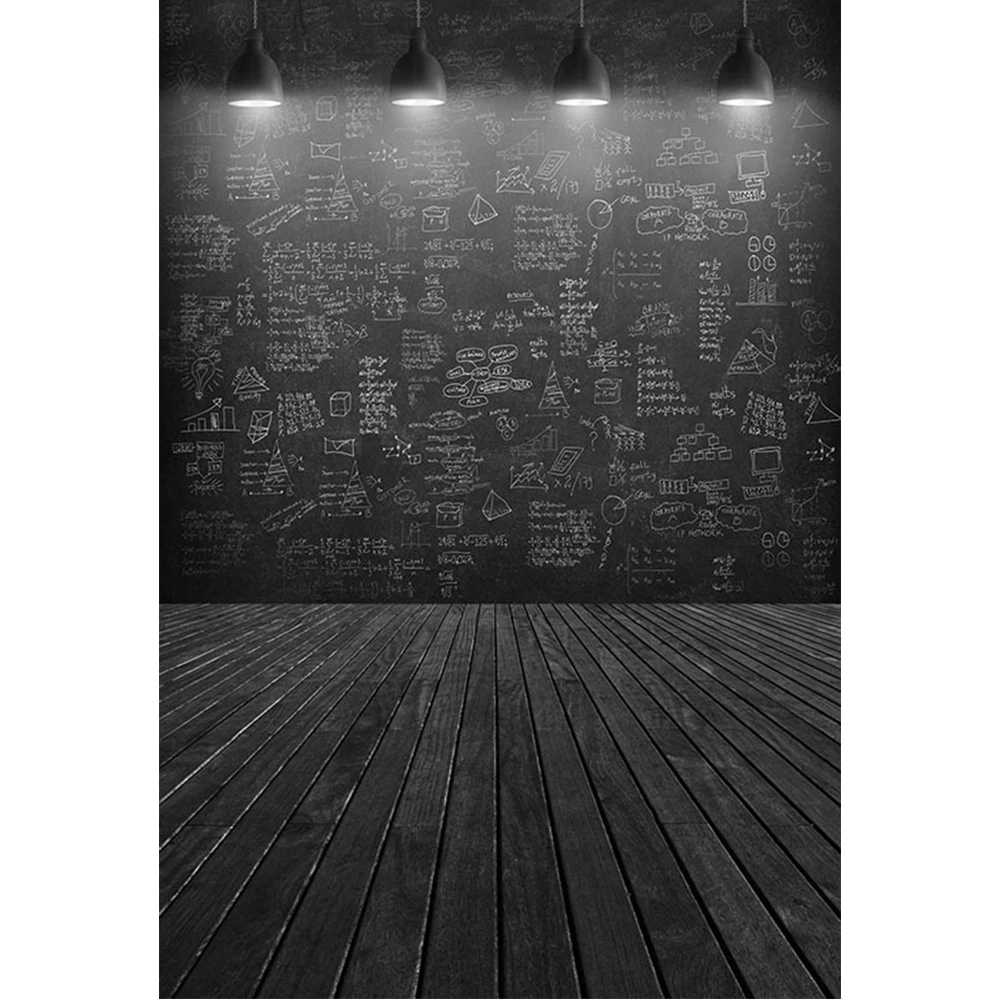 Graduation Theme Blackboard Backdrop Printed Chalk Drawings Hanging Lights Wedding Photography Studio Backgrounds Wooden Floor