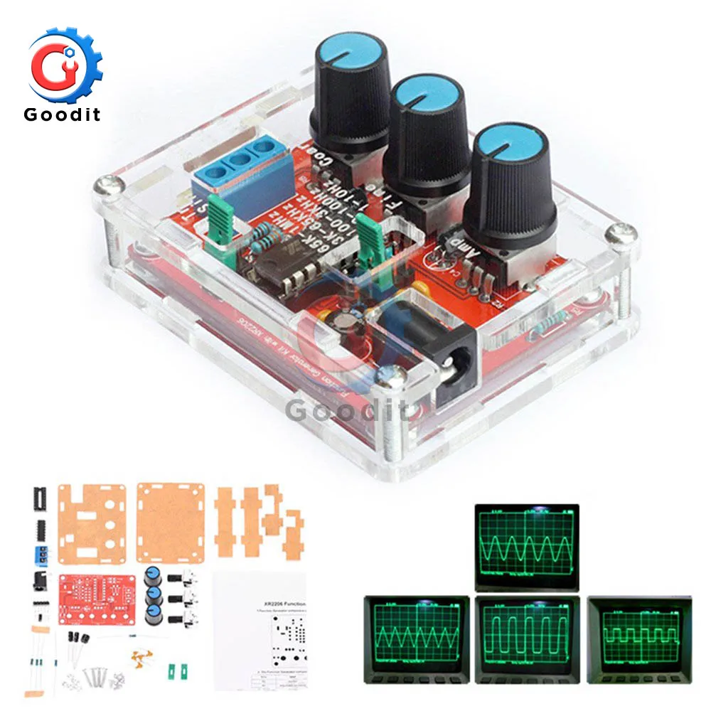 For XR2206 High-precision Signal Generator DIY Parts With Shell Function Generator Signal Conditioning 1Hz-1MHz Signal Generator