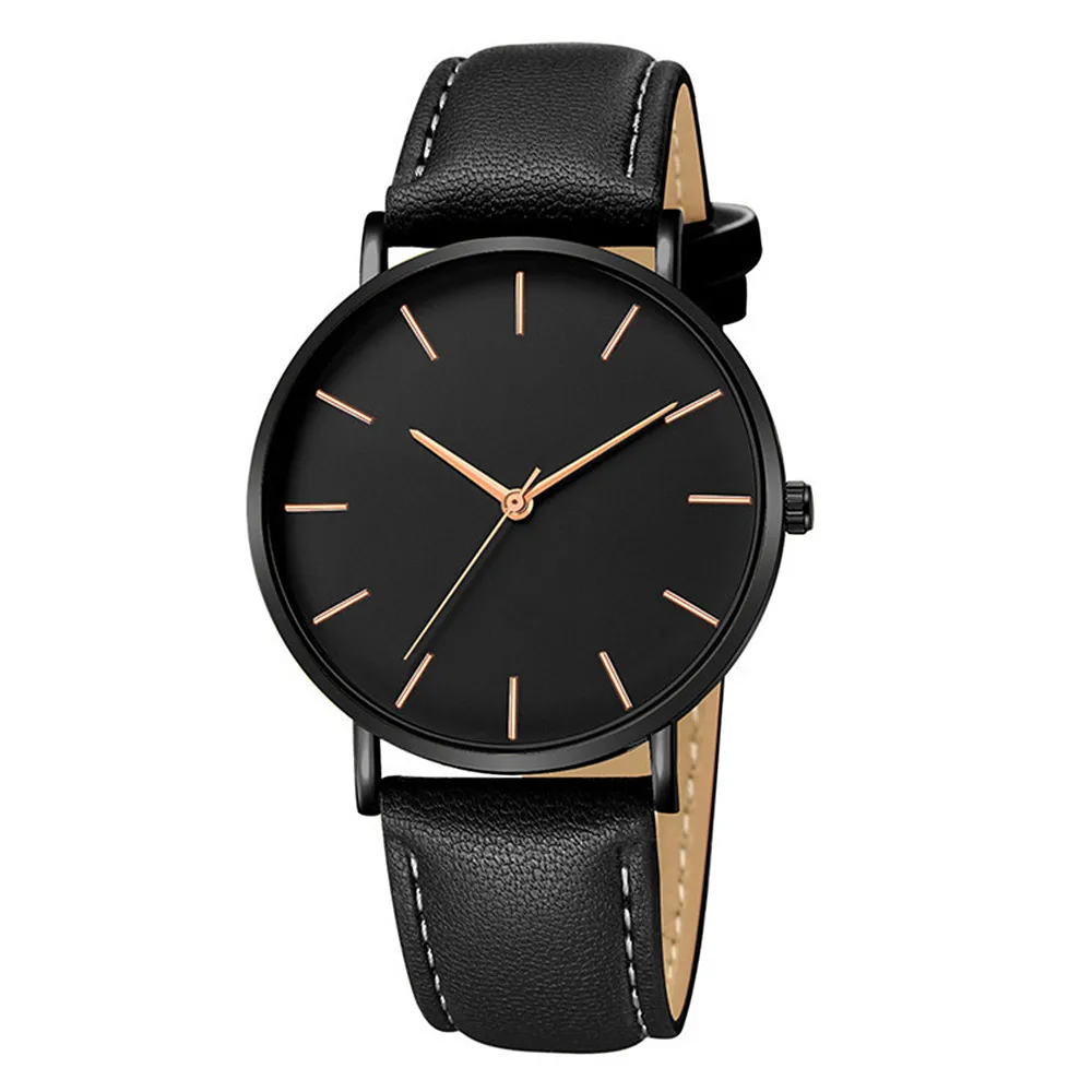 Business Men Simple Shockproof Watches Custom Color Drop Shipping Waterproof Leather Wristwatches Orologio Uomo 2021 Black Clock