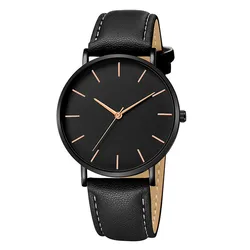 Business Men Simple Shockproof Watches Custom Color Drop Shipping Waterproof Leather Wristwatches Orologio Uomo 2021 Black Clock