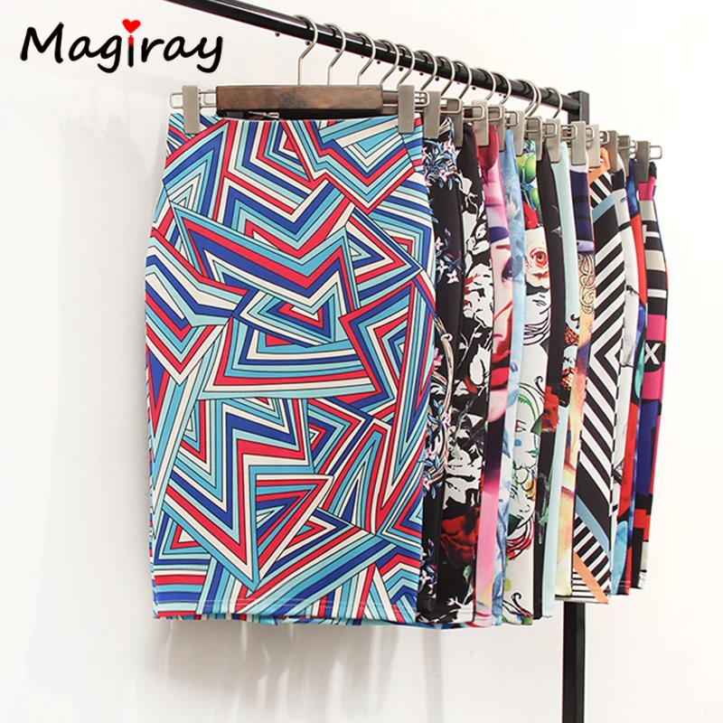 Magiray-Jupe crayon taille haute à imprimé floral pour femme, jupes moulantes à la mode, longueur au genou pour femme, Saia élastique, 23 couleurs, C574