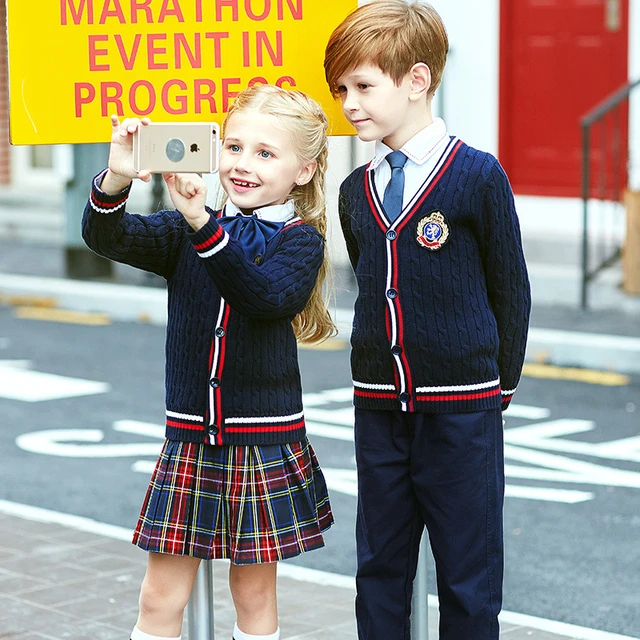 Kids School Uniform Academy Style V Neck Cardigan Suit High end Primary School Wear Kids Kindergarten Uniforms 4pcs D 0560 School Uniforms AliExpress