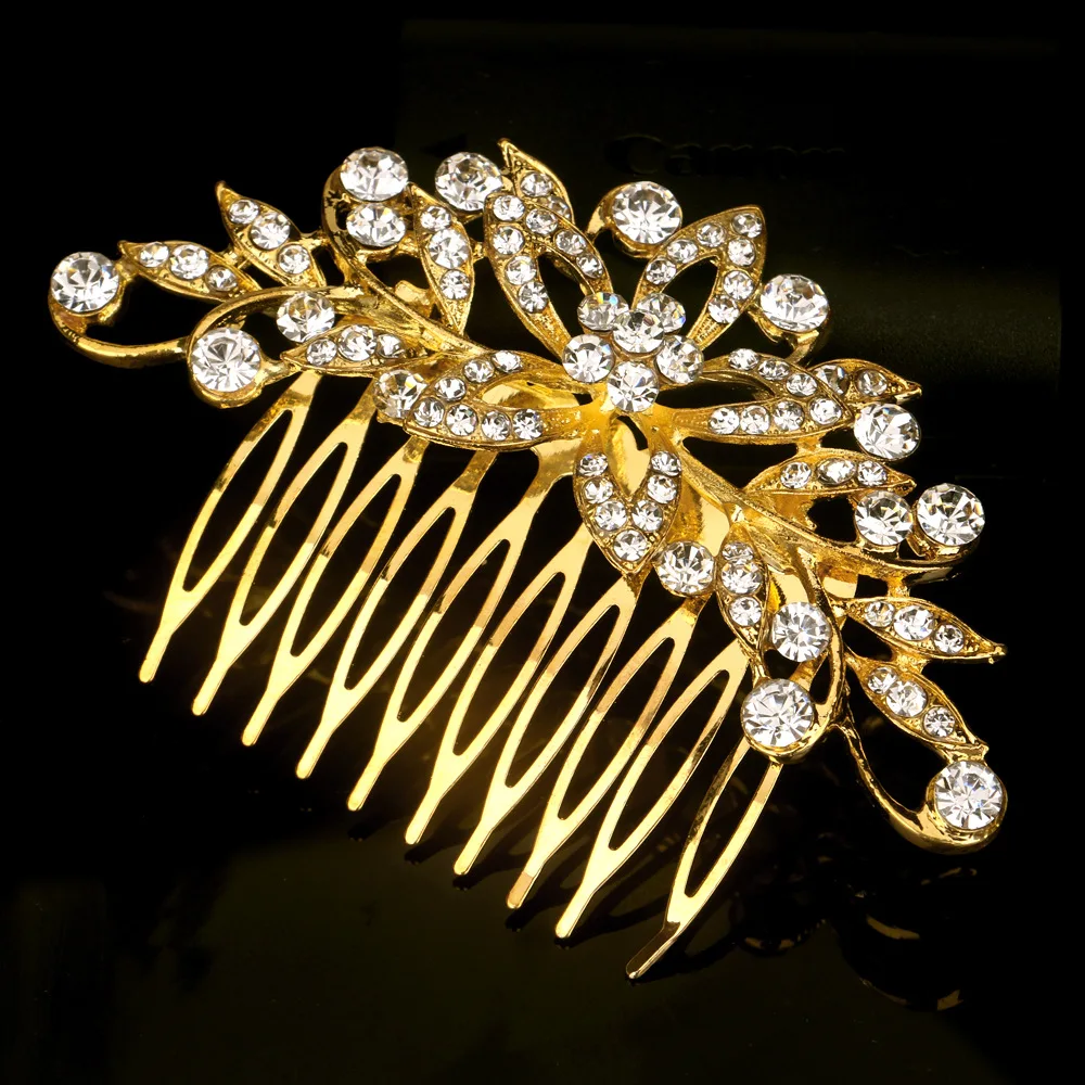 BLIJERY Fashion Gold Color Pearls Crystal Floral Hair Combs for Women Brides Headpiece Bridal Wedding Hair Accessories Gifts