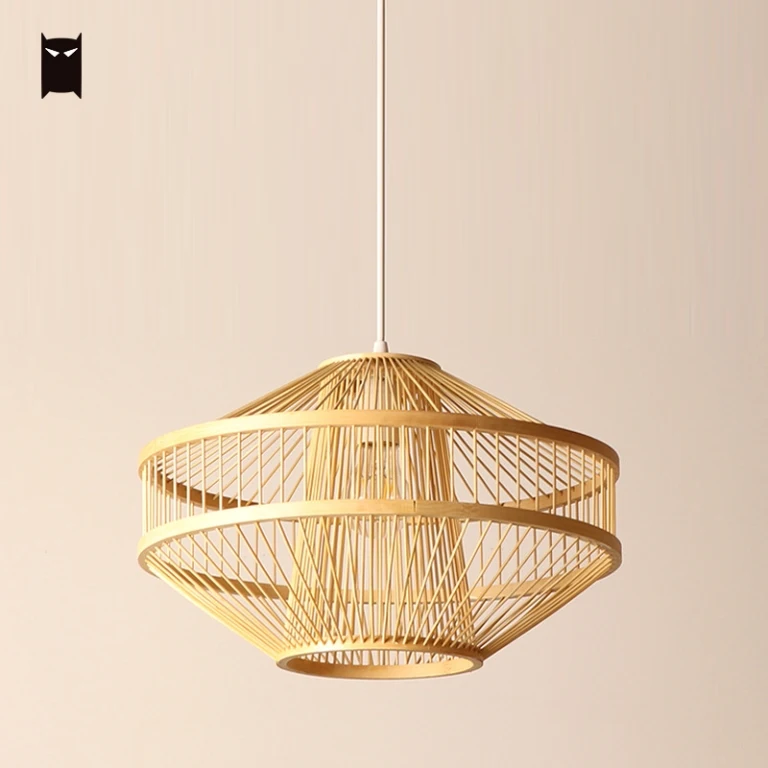 Bamboo Rattan Lantern Pendant Light Fixture Meditation Hanging Ceiling Lamp Plafon Luminaire Dining Table Tea Room Restaurant