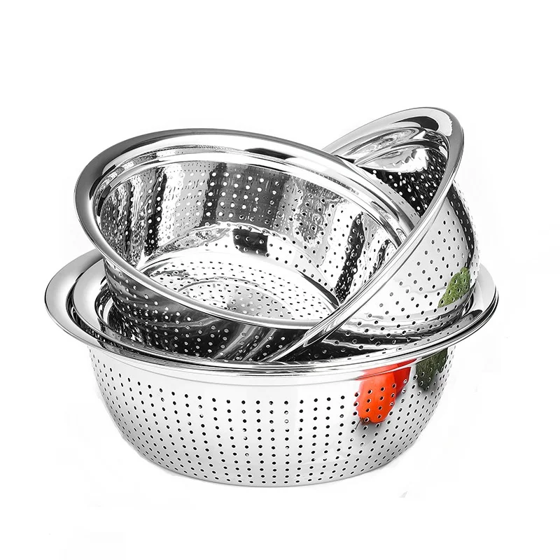 20pcs/lot High-quality 304 Stainless steel rice sieve wash food pots meters basin boulimia fruit and vegetable bowl