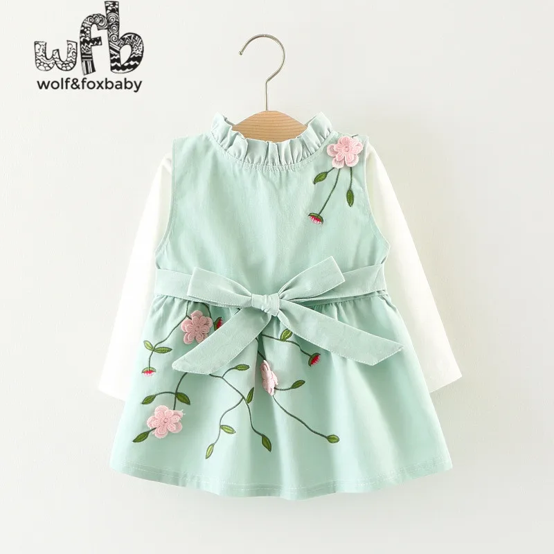 Retail 0-3 years children's cotton long-sleeved T-shirt dress two sets of baby princess dress set spring fall autumn