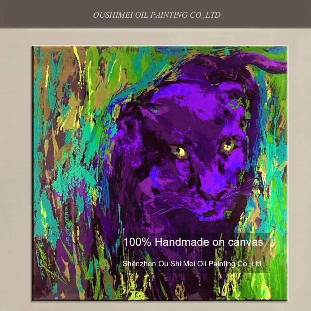 

Hand Painted Color Animals Oil Painting on Canvas purple Leopard Wall Painting for Room Decor Grass Landscape Paintings