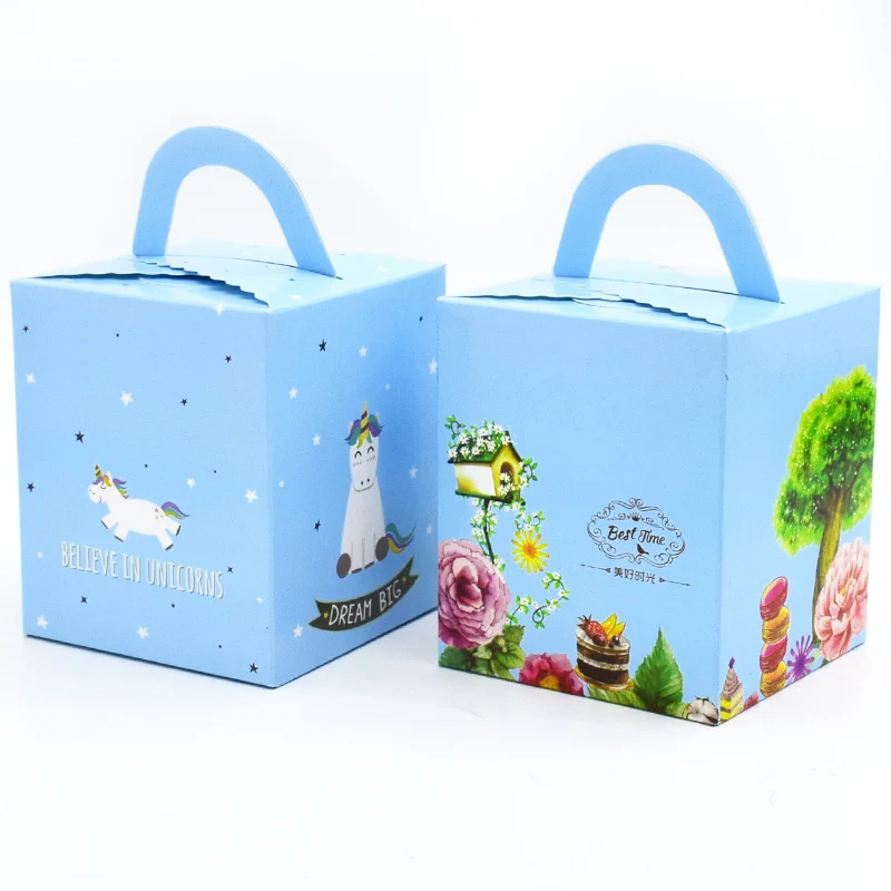 50Pcs Cupcake Box With Window Handle Circus Unicorn Flower Xmas Wedding Gift Box Packaging Cup Cake Kraft Packaging Boxes Party