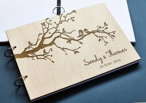 Wedding Guest Book Personalized Name and Date Guestbook Custom Wedding Decoration Guestbook Wooden Album Supplies