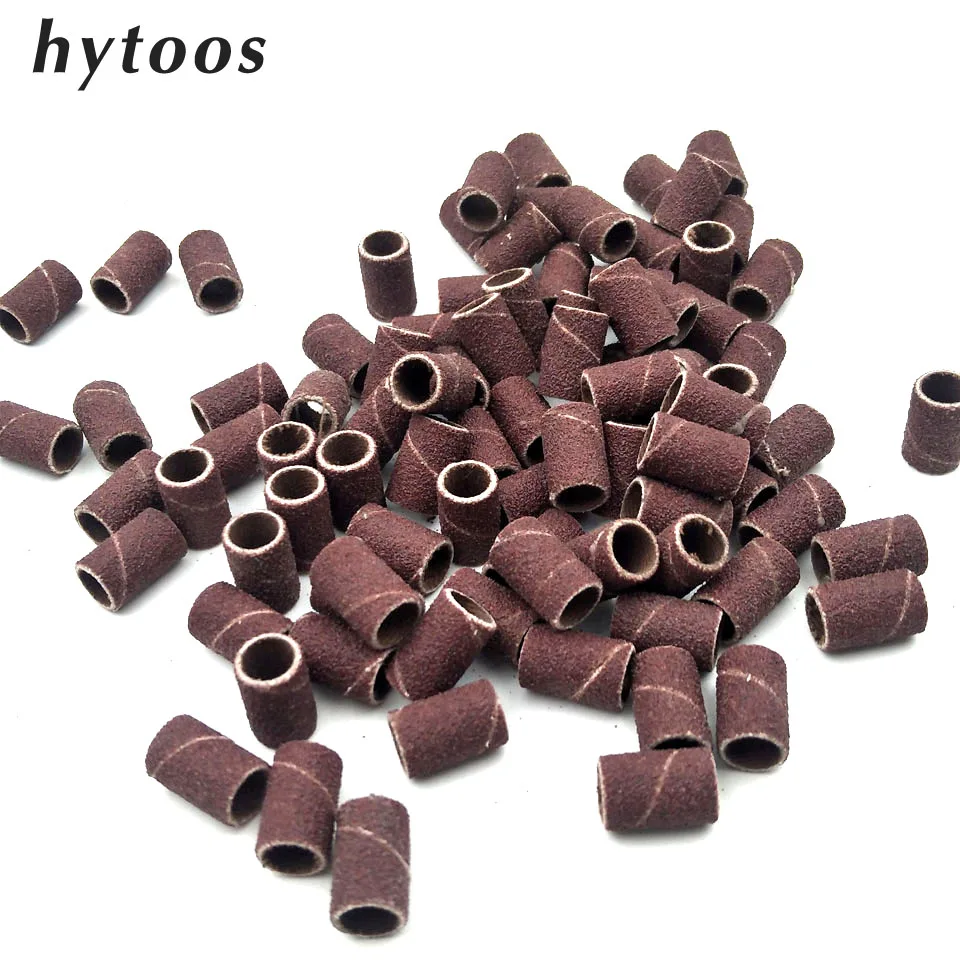 HYTOOS 100Pcs Brown Nail Art Sanding Bands Pedicure Tools Electric Nail Drill Accessories Foot Care Tools 80# 150# 240#