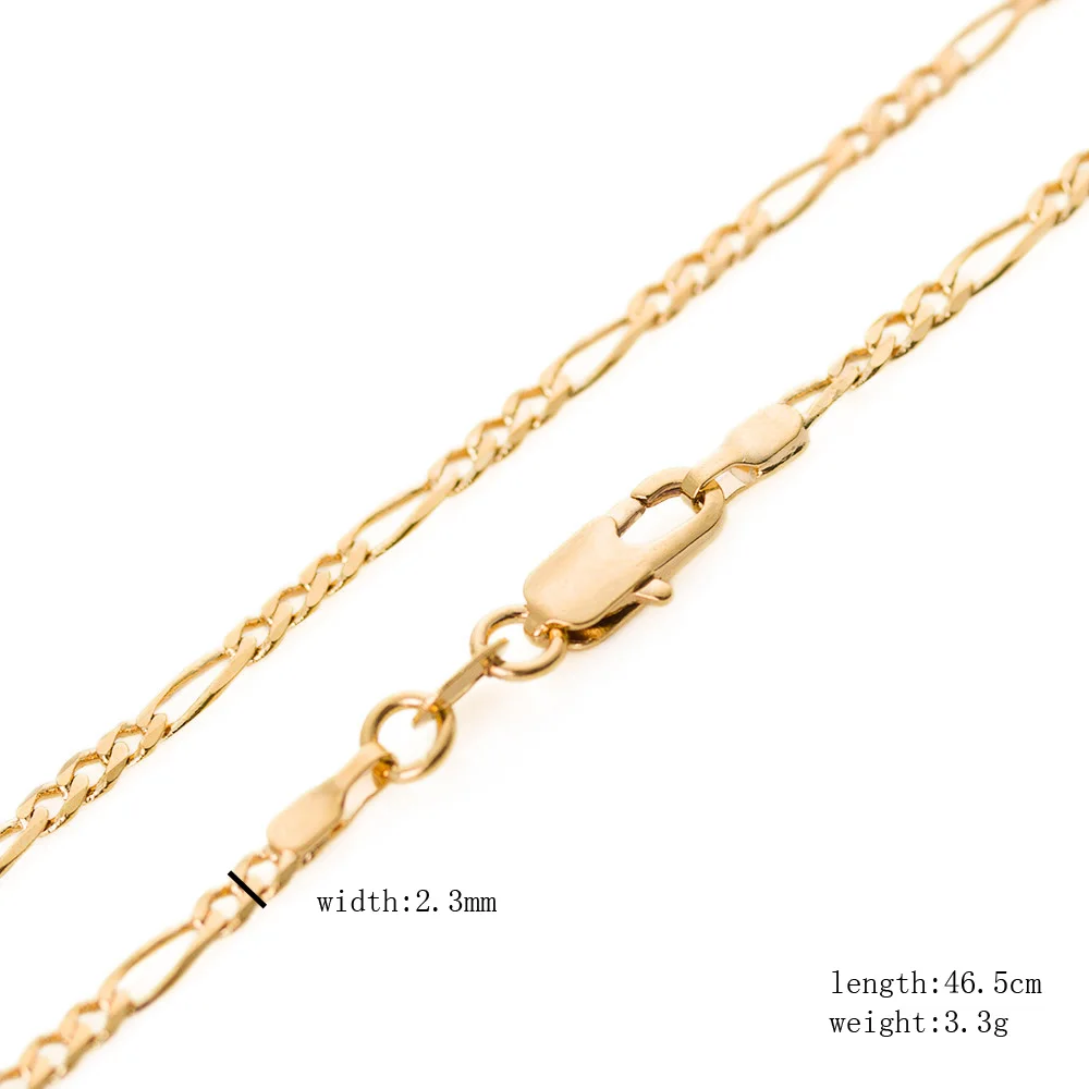 Classic 60cm women men  gold GP filled figaro gold chain necklace & Pendants high-quality low-cost jewelry