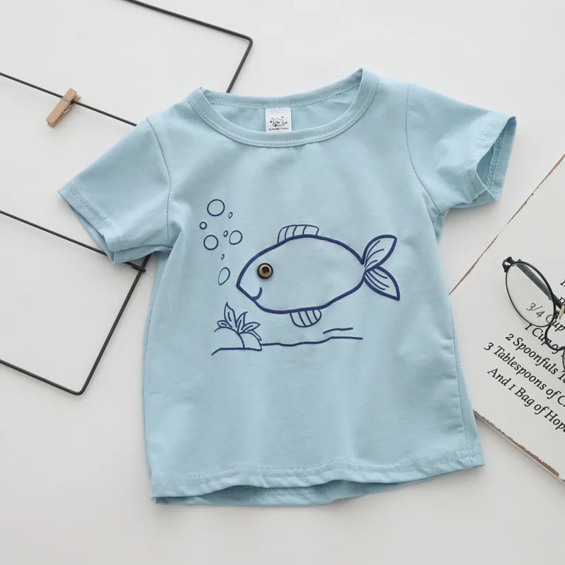 Short Sleeve Baby Boys T-Shirts Cotton Boy's Clothing Baby Tshirt Cartoon Fish Casual Top Baby Summer First Birthday Boy Clothes