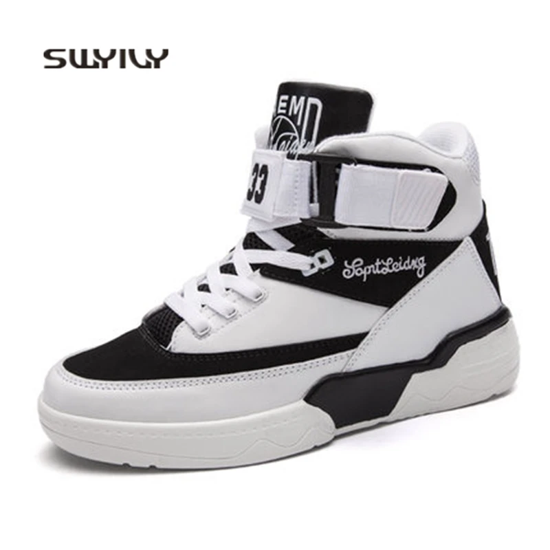 

SWYIVY Sneakers Men High-top Hook&Loop Men Skateboarding Shoes 2018 New Spring And Autumn High pop Males Zapatilla Sport Shoes