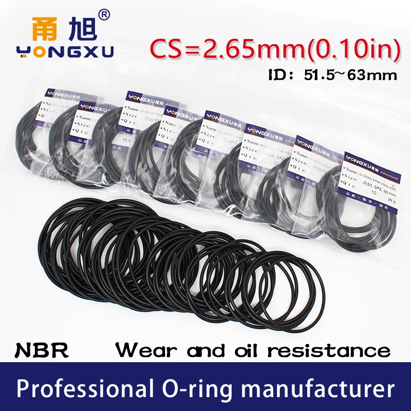 10PCS/Lot Black NBR Sealing O-Ring CS2.65mm ID51.5/53/54.5/56/58/60/61.5/63*2.65mm O Ring Seal Rubber Gasket Rings Washer