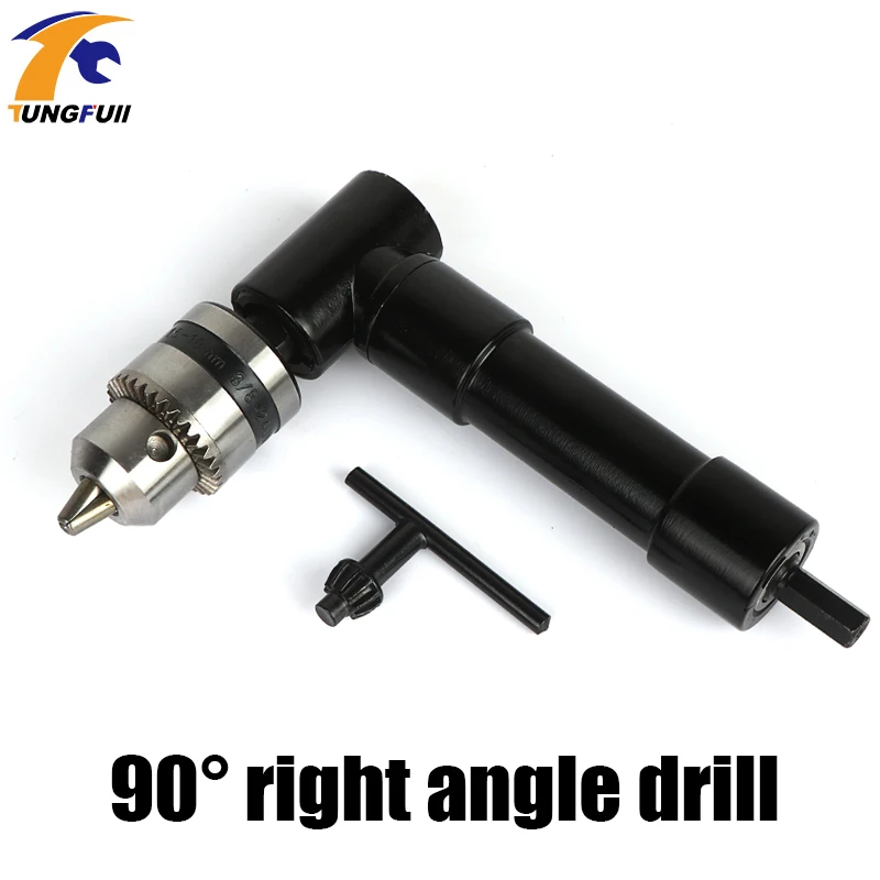 90 grad Rechtwinklig Keyless Chuck Auswirkungen Bohrer Adapter Elektrische Power Akku-bohrschrauber Befestigung Winkel Adapter 8mm Hex Schaft