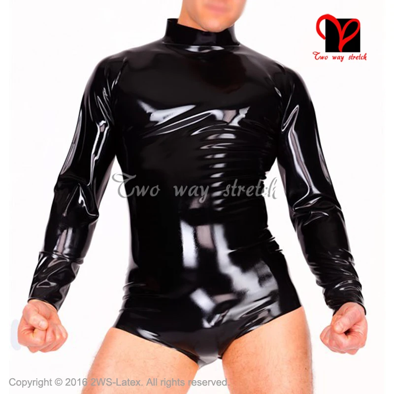 

Sexy Black Latex swimsuit with zip at back leotard high cut leg Rubber body suit jumsuit catsuit plus size XXXL TC-027