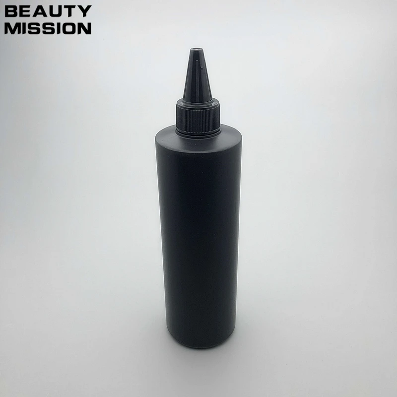 

BEAUTY MISSION 500ml 10pcs/lot empty plastic bottle , black Plastic bottle with black Twist Top Caps, pointed mouth top cap