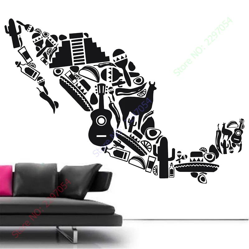 POOMOO Wall Stickers Vinyl Decal Mexico Mexican Latin America Cool Decor 98x142cm