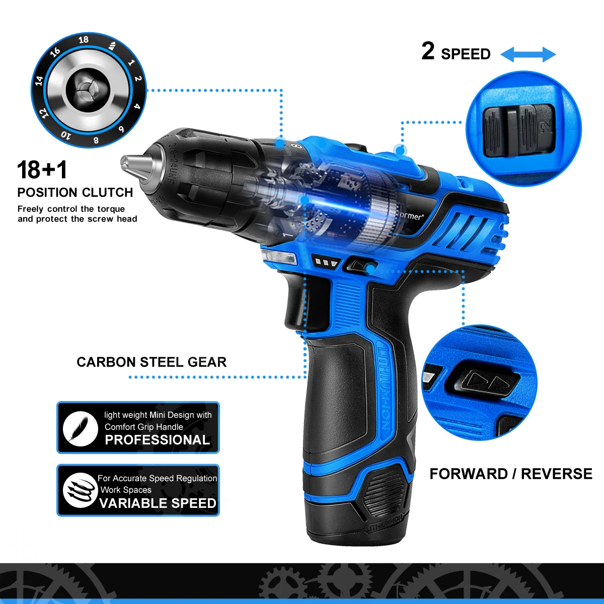 12V Cordless Electric Screwdriver Drill Machine Ratchet Wrench Power Tools Electric Hand Drill Universal Battery by PROSTORMER