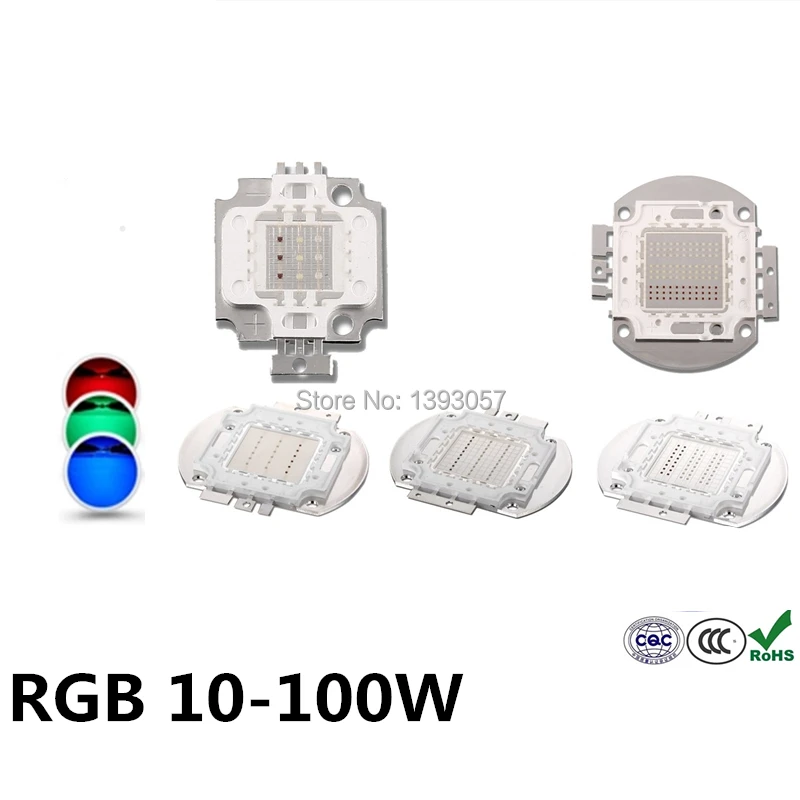 

10pcs/lot 10W/20W/30W/50W/100W LED RGB Integrated High Power Lamp bulbs Red Green Blue light Chips