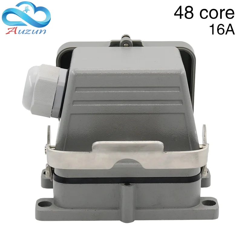 Heavy duty connector 48 core HDC-HE-048 industrial waterproof rectangular aviation socket 16A Base with cover