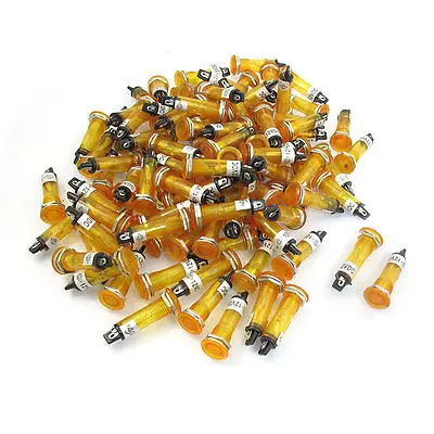 100 Pcs DC 12V 10mm Holing Yellow Flat Head Pilot Signal Indicator Lamp Light