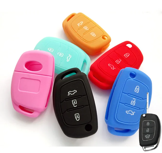 3 BUTTON FLIP KEY SILICONE COVER FIT FOR HYUNDAI SANTA FE SONATA ELANTRA VERNA IX35 SOLARIS IX45 I10 I30 I40 I45 FOB CASE HOLDER