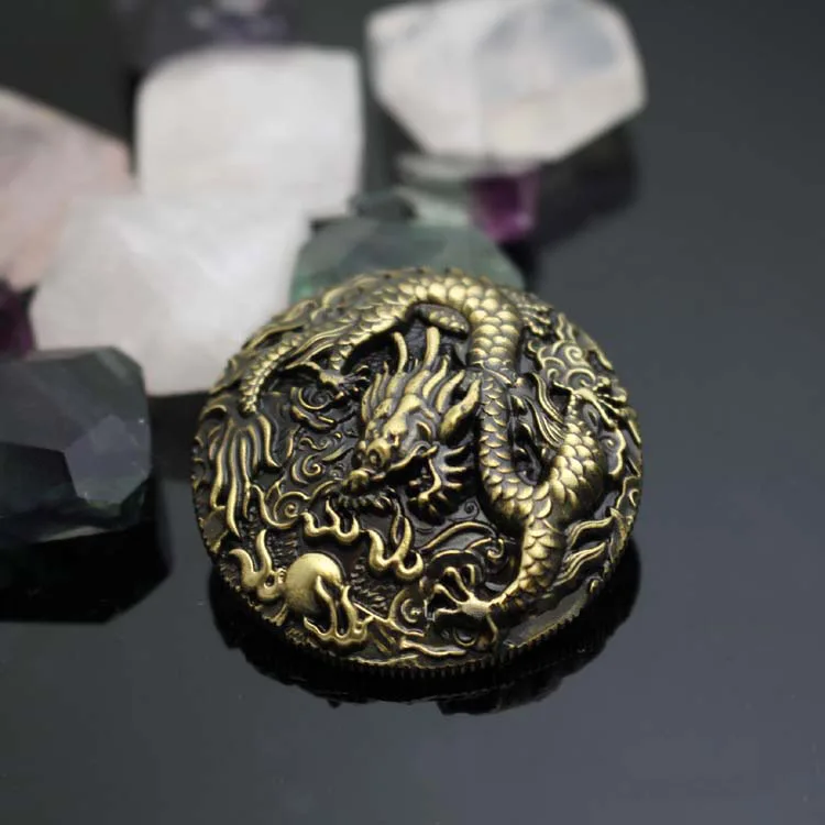 33mm Solid brass Antiqued Bronze Metal decoration Button Antique Decorated Set Dragon For DIY Wallet Bag Decor Leather craft
