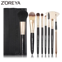 Zoreya Brand 8pcs High Quality Synthetic Fibers Makeup Brush Set Powder Foundation Large Eye Shadow Angled Brow Brushes 3 Colors