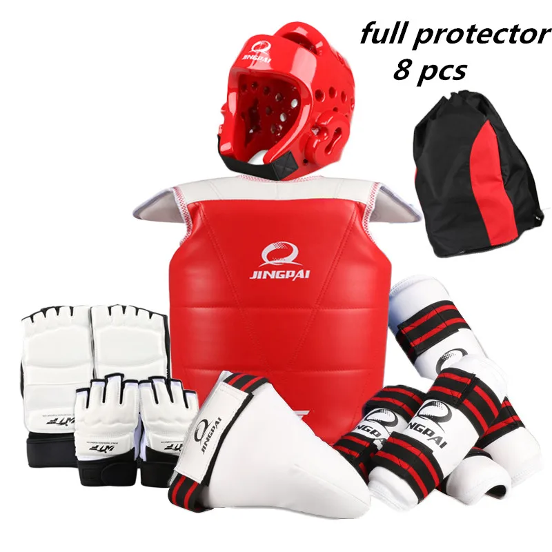 New Adult kids taekwondo thickening wtf taekwondo protection 8pcs taekwondo protector chest protector karate helmet