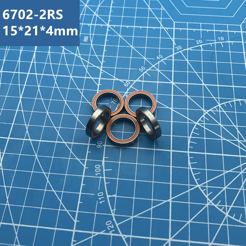 Free Shipping10pcs 6702RS The high quality of Orange sealed ultra-thin section deep groove ball bearing 6702-2RS 15*21*4 mm 6702