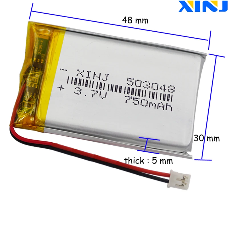 3.7V 750 mAh 503048 Polymer Li Lipo Battery JST-PH 2pin 2.0mm Connector For GPS DashCam Sat Nav Car Camera Mp4 Driving Recorder