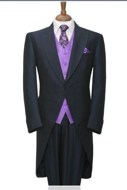 

Free shipping Custom suitMorning Style Groom Tuxedos Navy Blue Groomsmen Men Wedding Suits(Jacket+Pants+Waistcoat)