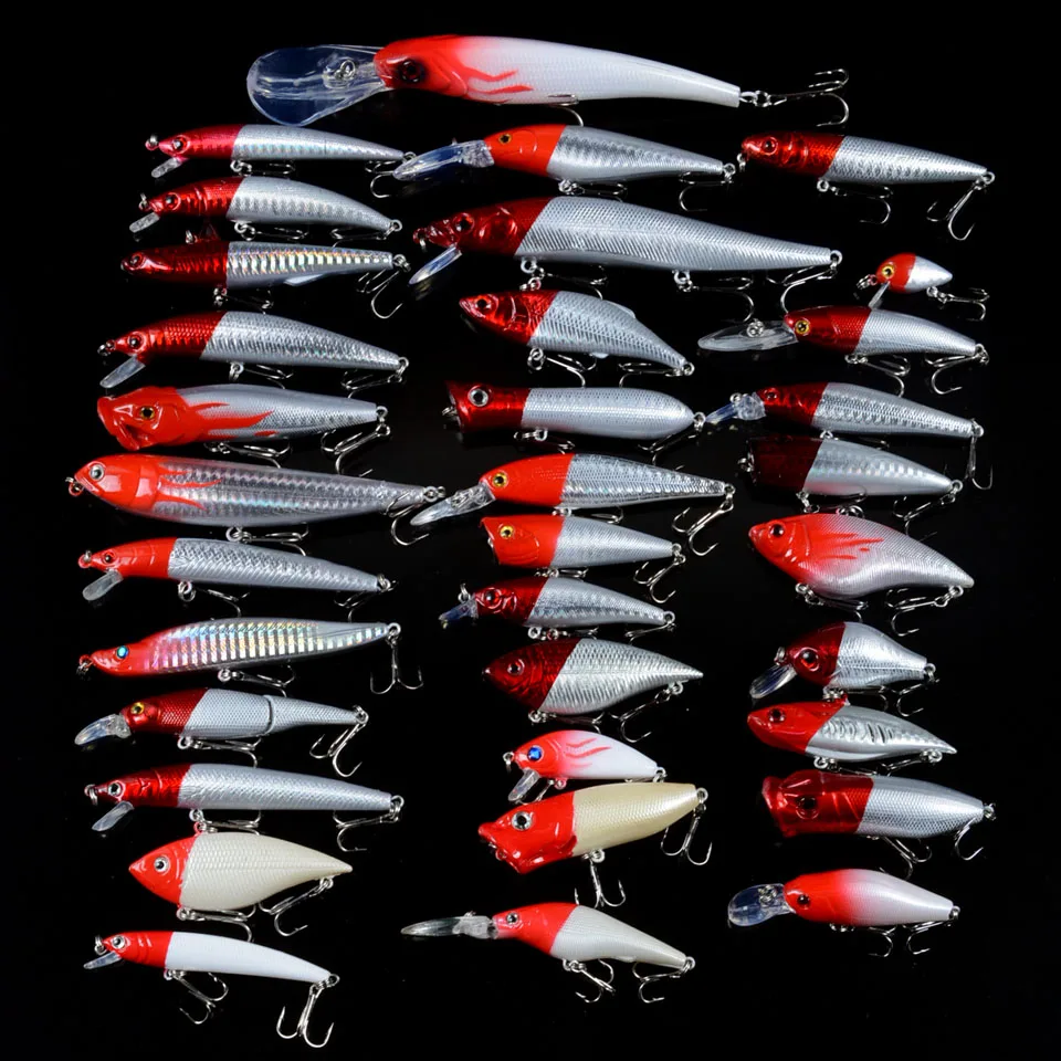 New Set Mixed 34pcs/Lot Fishing Lures High Quanlity Crankbaits Fishing Bait Mix 34 Model Minnow/VIB/Pencil/Crank/Popper Lure