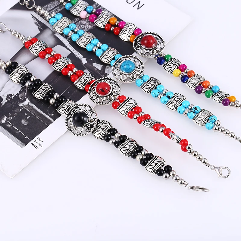 HOCOLE Natural Stone Bead Chain Bracelet Female Bohemian Jewelry Multilayer Charm Bangle Bracelets For Women Party Girls Gift