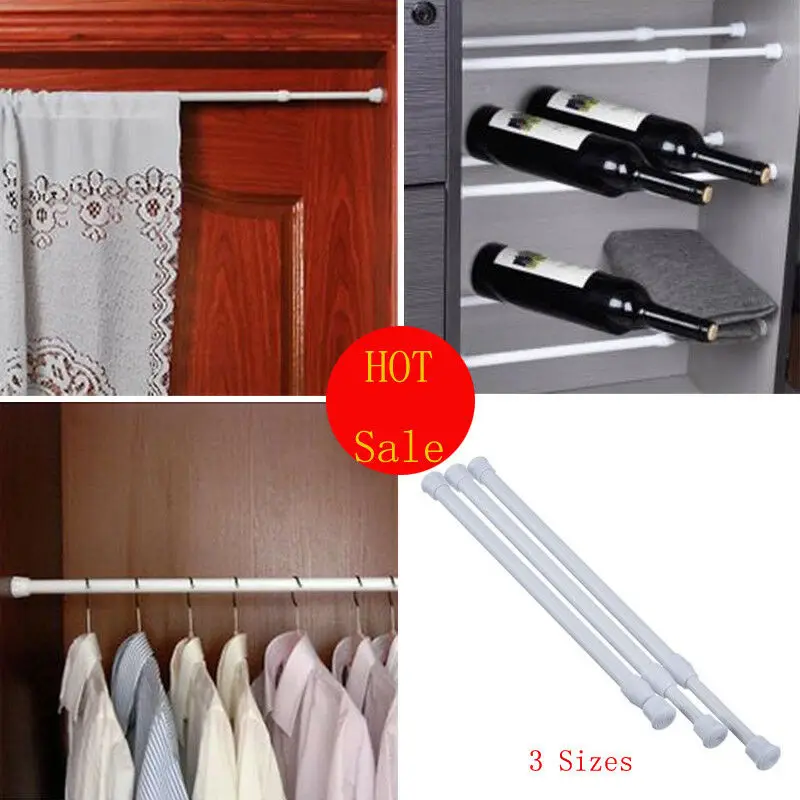 Extendable Telescopic Spring Loaded Net Voile Tension Curtain Rail Rods Adjustable Shoe Rack Clothing Hanger