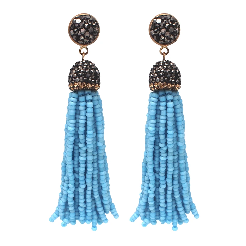 MANILAI Handmade Resin Bead Tassel Earrings Fashion Bohemian Statement Crystal Dangle Earrings For Women Beach Jewelry