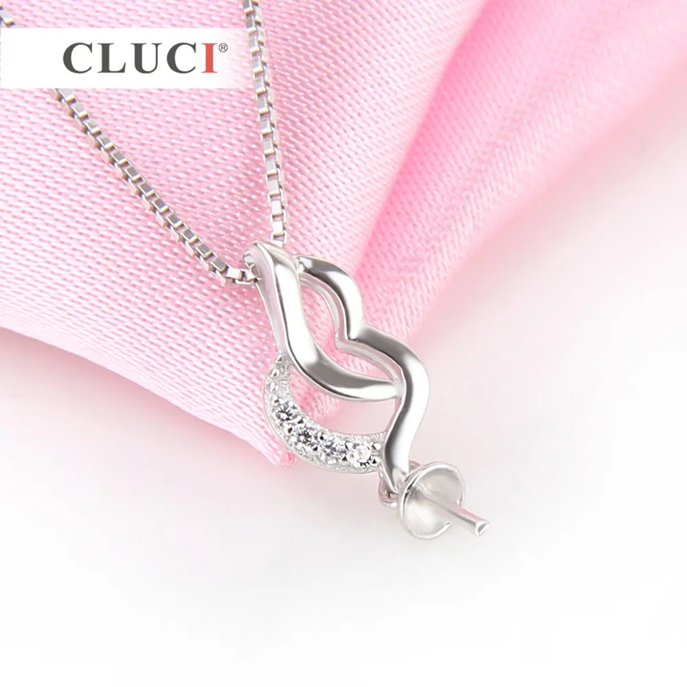 CLUCI 925 Sterling Silver Rhinestone Necklace Pendant Finding to match 7-8mm pearl for women Elegant jewelry making SP224SB