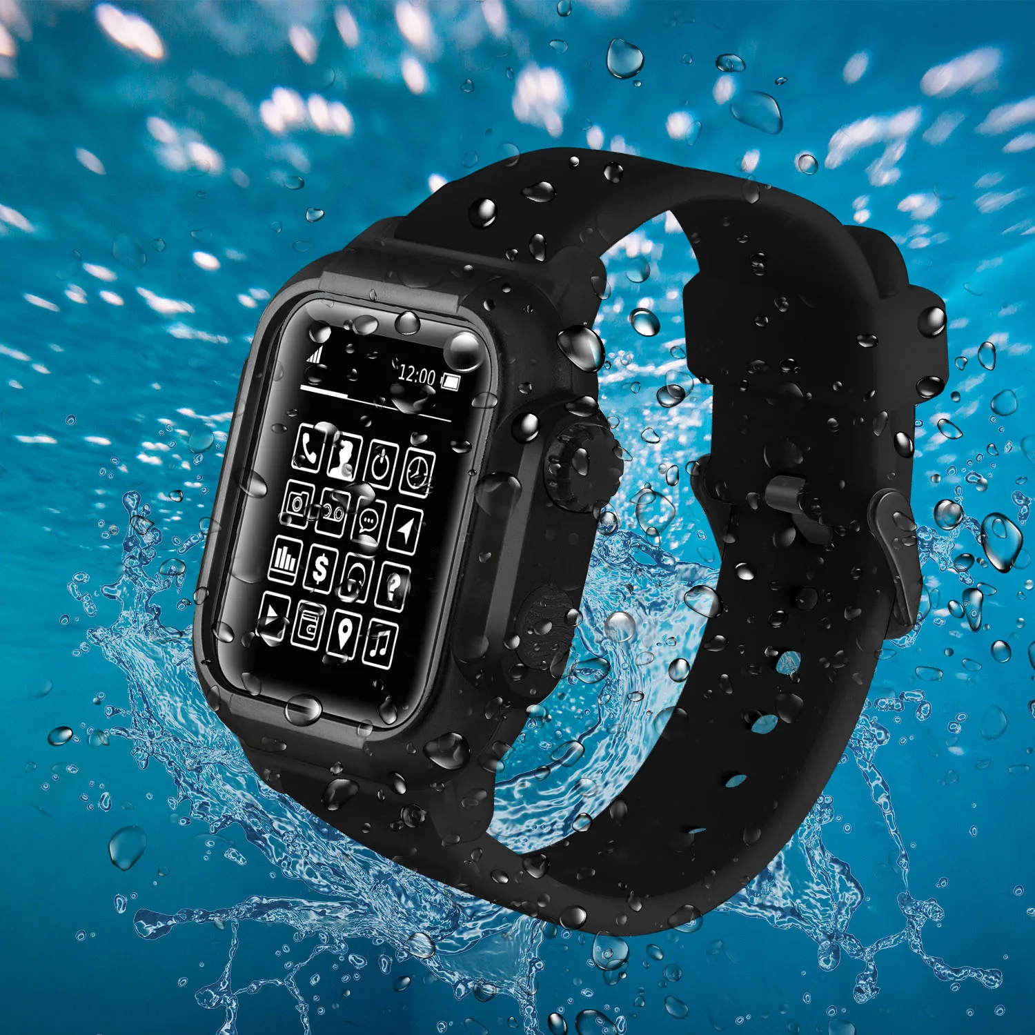 Waterproof Shock Proof Impact Resistant Case for Apple Watch Series 6 SE 5 4 3 2 Silicone Band for iWatch Band 42mm 44mm Strap