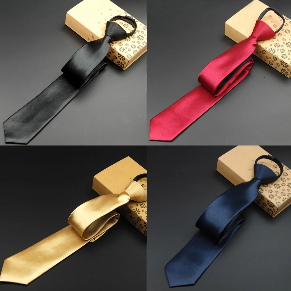 

Men Classic 5cm Skinny Zipper Neckties Solid Satin Pre-tied Wedding Party Tie BWTRS0051