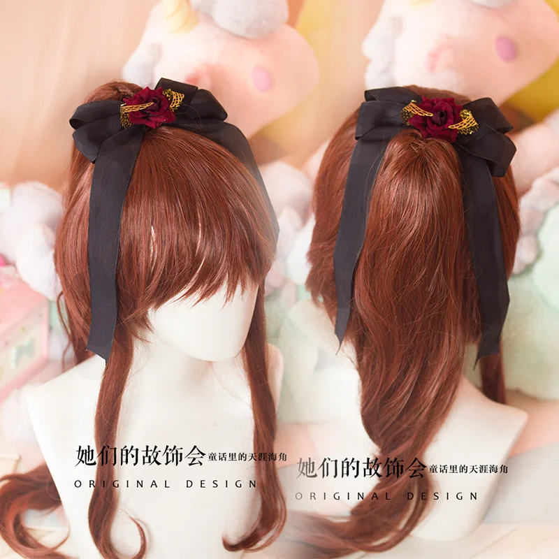 

Princess sweet lolita hairpin manual bow hair with black wings original jewelry Gothic headdress GSH148