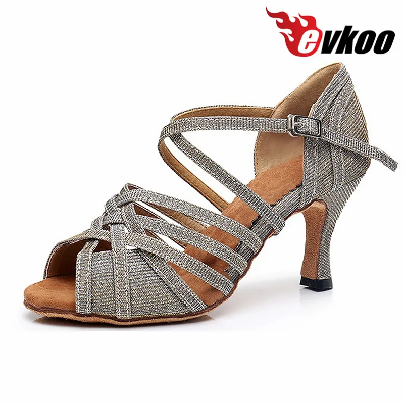 Evkoodance Blue And Grey With Shiny Size US 4-12 7cm Heel Height Women Latin Dance Shoes Evkoo500 DIY Lady Party Club Dance Shoe