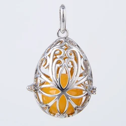 New Silver Plated Copper Round Egg Metal Flower Hollow Cage Pendant With Pink Crystal Tiger Eye Yellow Natural Stone Ball