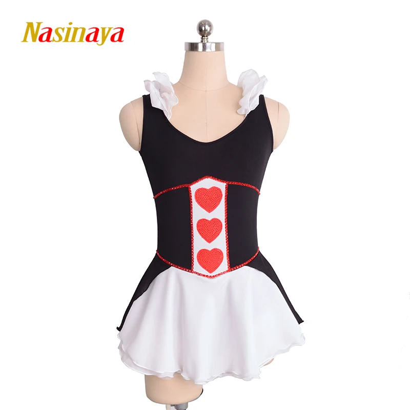 Custom Figure Skating Dress Black And White Kids Girl Long Sleeve Love Pattern Short Skirt Performance Dress