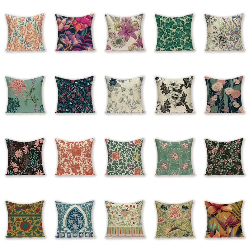 Vintage Decorative Cushion Covers Home Decoration Nordic Green Throw Pillows Cover Shabby Chic Floral Polyester Pillow Case 45 *