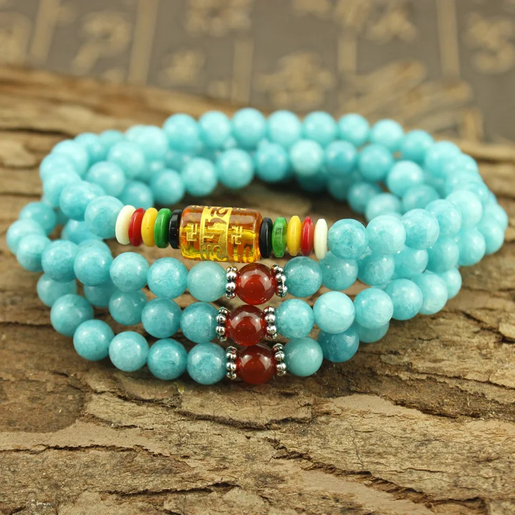 Chakra 108 Blue Amazonite stone Bracelet Yoga Meditation Multilayer Natural Stone Energy Bracelet For Women and Men