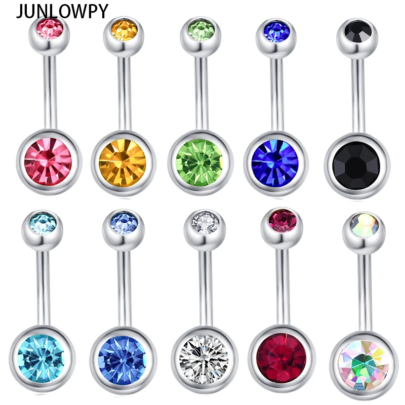 

JUNLOWPY Piercing Belly Rings Stainless Steel mix 10 colors 200pcs 14G Crystal Sexy Belly Button Navel Bar Ring Piercing Ombligo